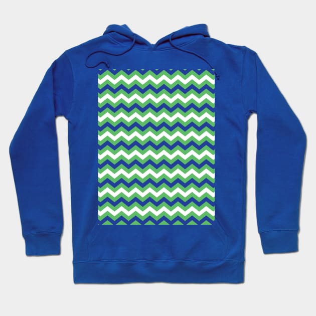 Kelly Green Royal Blue and White Chevron Zigzag Pattern Hoodie by squeakyricardo